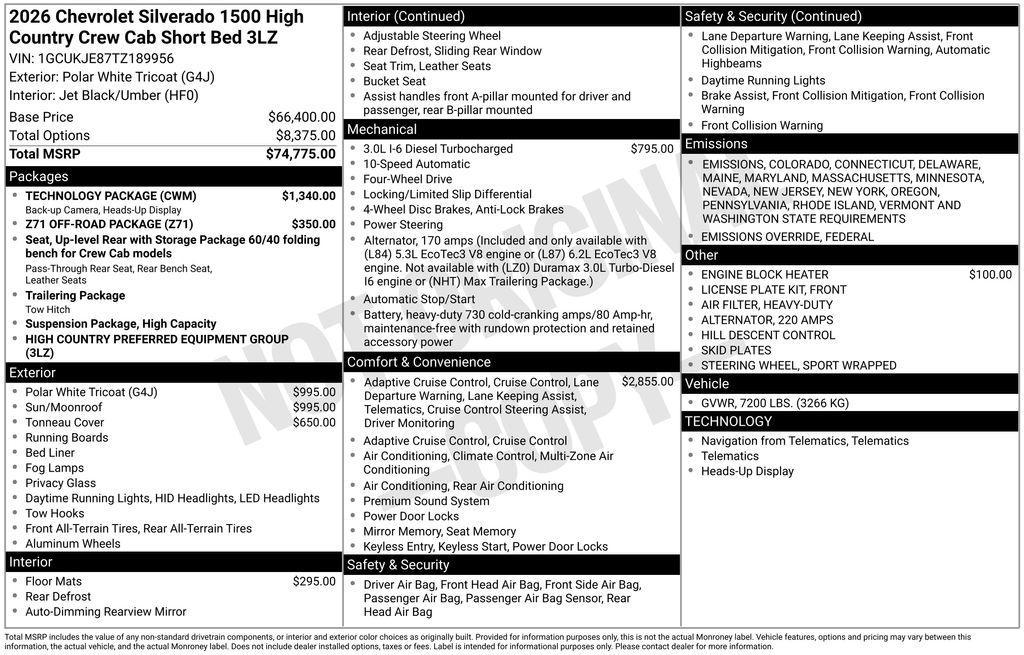 new 2026 Chevrolet Silverado 1500 car, priced at $71,990