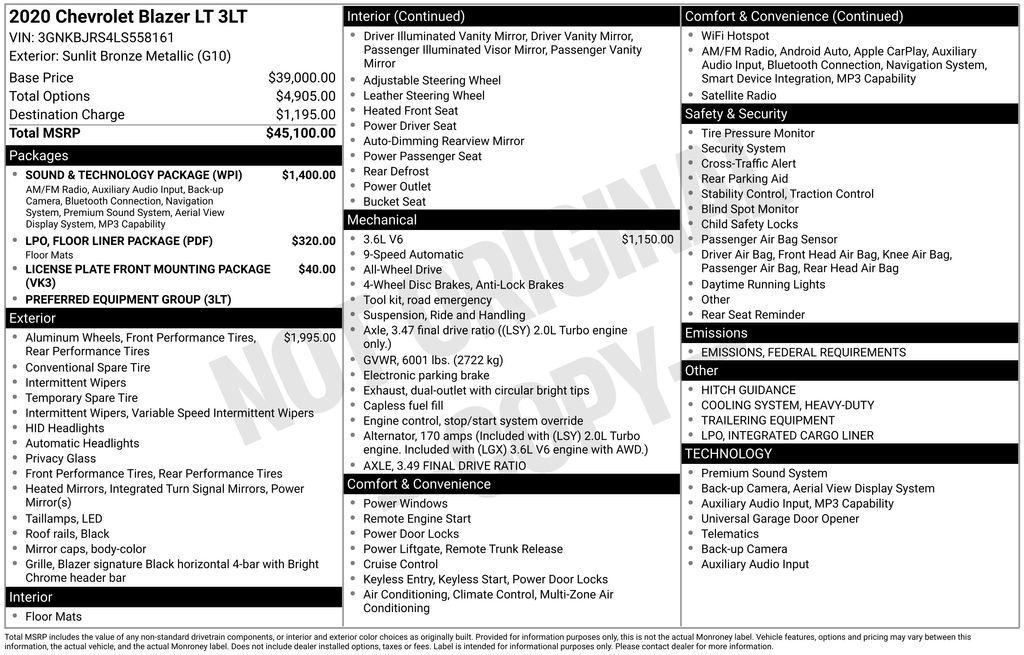 used 2020 Chevrolet Blazer car, priced at $20,980