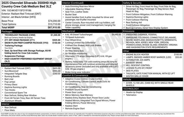 new 2025 Chevrolet Silverado 3500 car, priced at $89,855