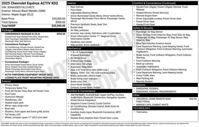 new 2025 Chevrolet Equinox car, priced at $35,288