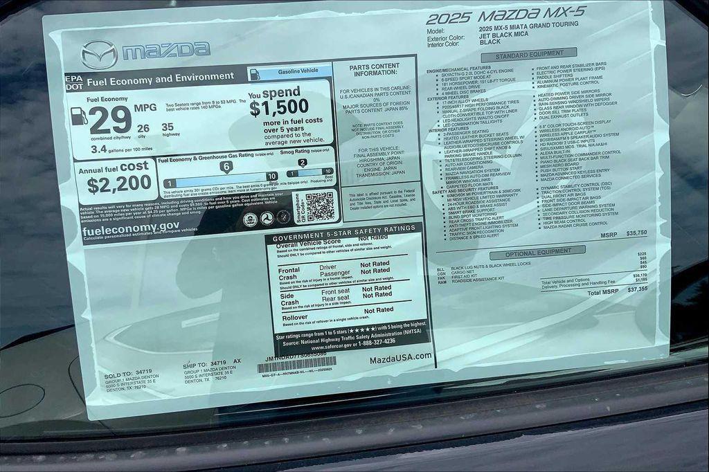new 2025 Mazda MX-5 Miata car, priced at $37,355