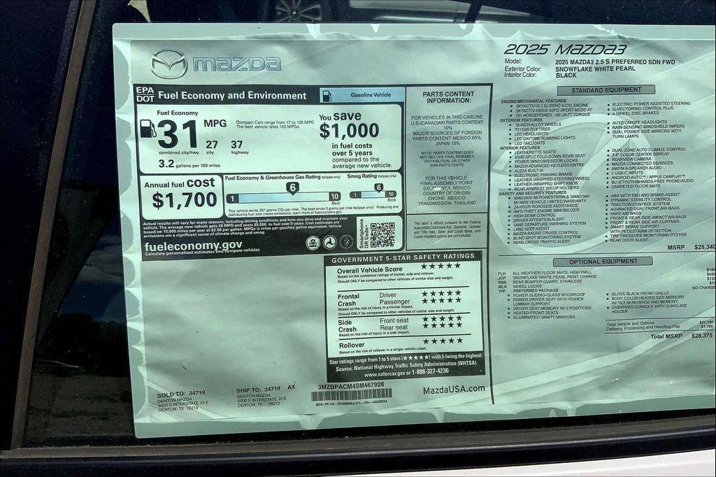 new 2025 Mazda Mazda3 car, priced at $28,375