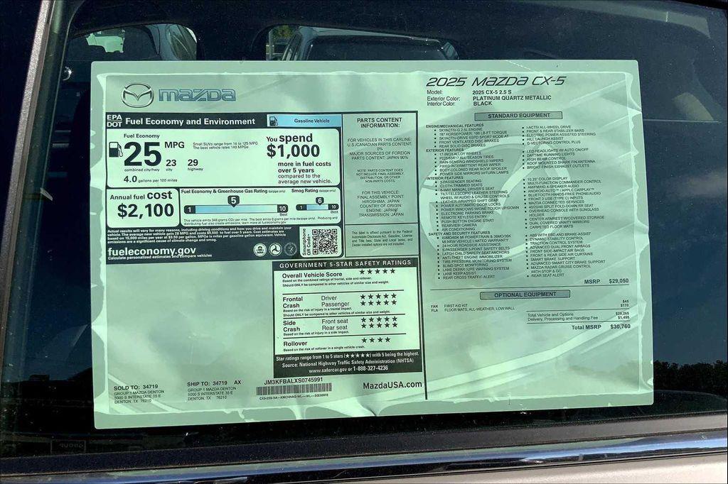 new 2025 Mazda CX-5 car, priced at $30,760