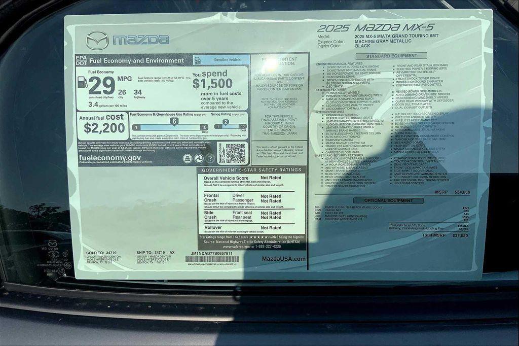 new 2025 Mazda MX-5 Miata car, priced at $37,080