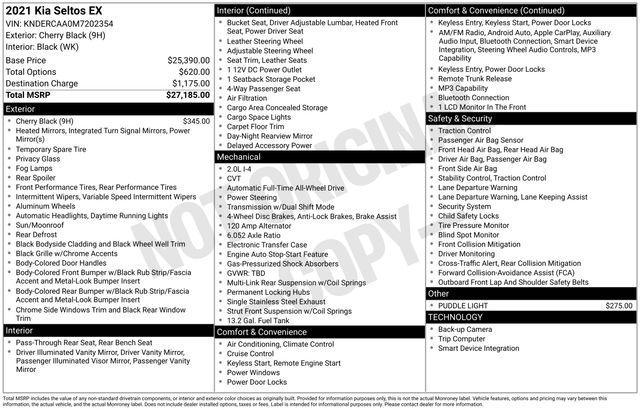 used 2021 Kia Seltos car, priced at $19,906