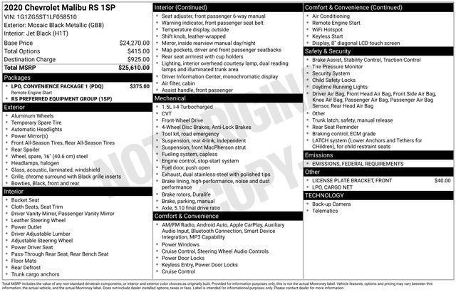 used 2020 Chevrolet Malibu car, priced at $15,406