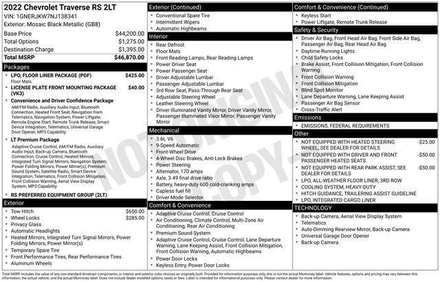 used 2022 Chevrolet Traverse car, priced at $24,906