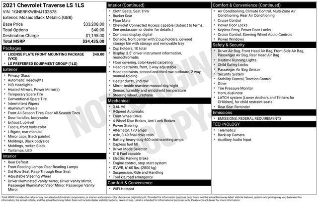 used 2021 Chevrolet Traverse car, priced at $24,906