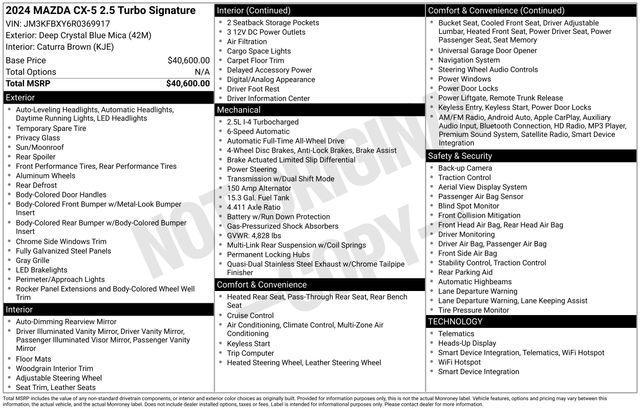 used 2024 Mazda CX-5 car, priced at $34,406
