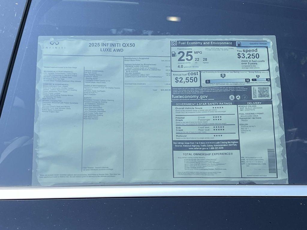 new 2025 INFINITI QX50 car, priced at $49,360