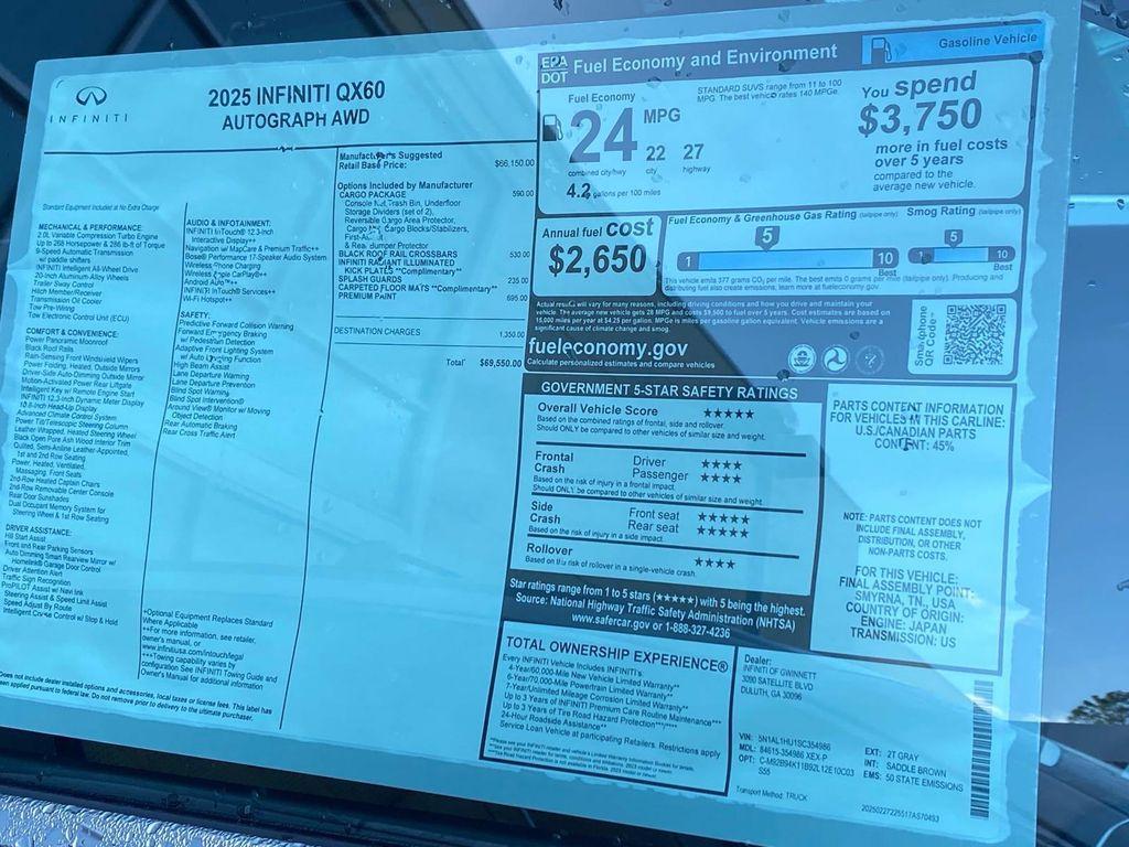 new 2025 INFINITI QX60 car, priced at $69,550