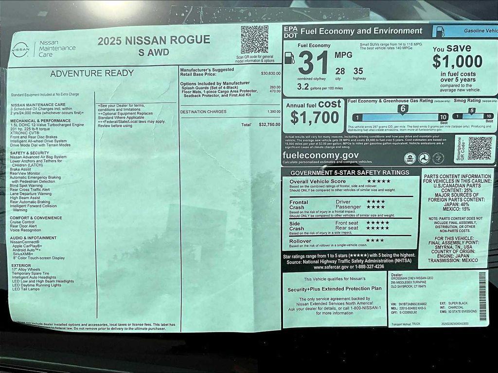new 2025 Nissan Rogue car, priced at $31,344