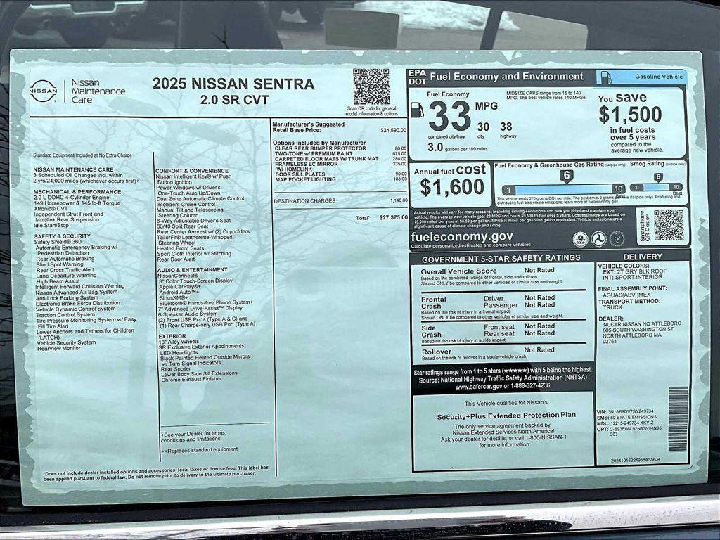 new 2025 Nissan Sentra car, priced at $26,298
