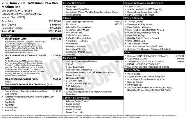 new 2026 Ram 2500 car, priced at $55,220