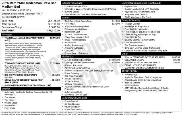 new 2025 Ram 2500 car, priced at $74,405