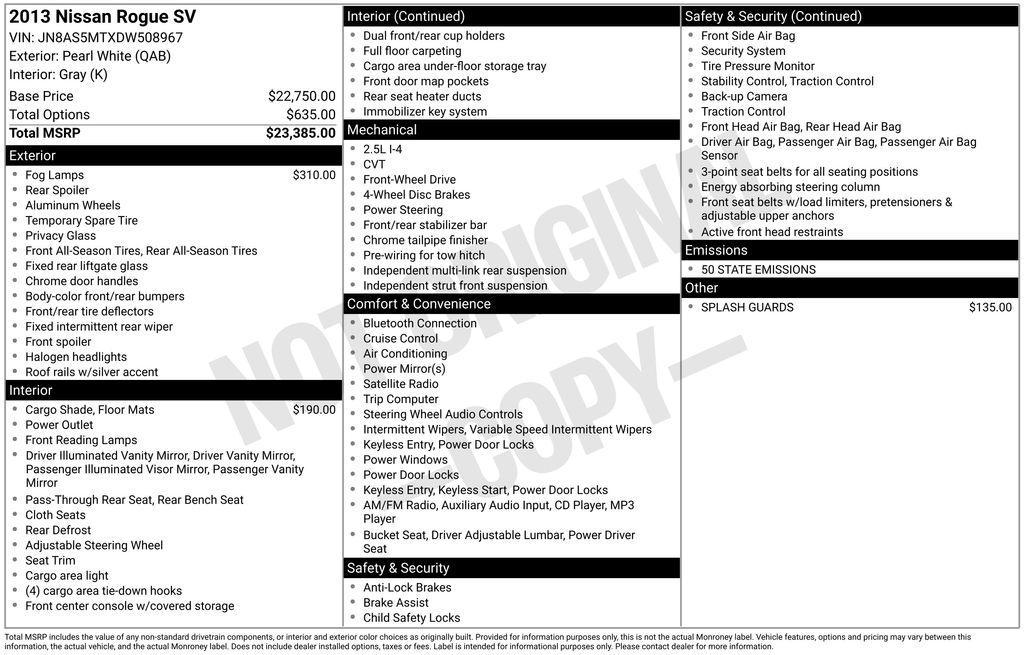 used 2013 Nissan Rogue car, priced at $5,290