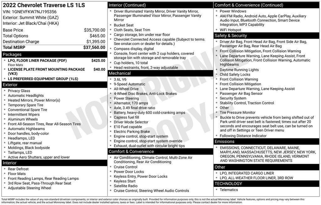 used 2022 Chevrolet Traverse car, priced at $23,290