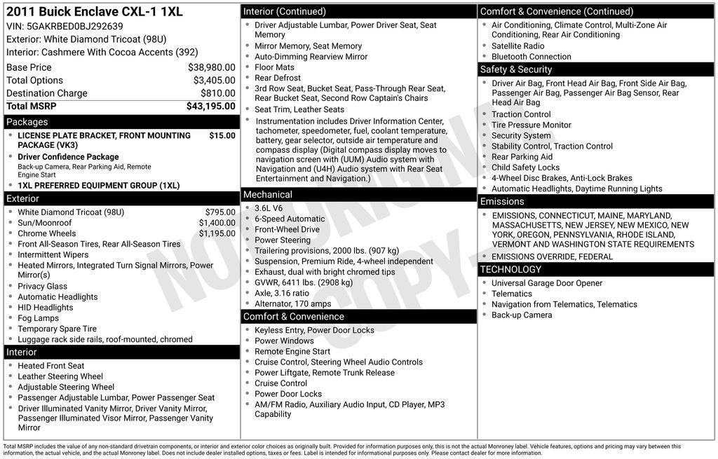 used 2011 Buick Enclave car, priced at $7,790