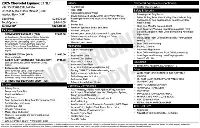 new 2026 Chevrolet Equinox car, priced at $34,035