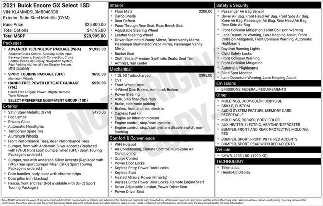 used 2021 Buick Encore GX car, priced at $20,290