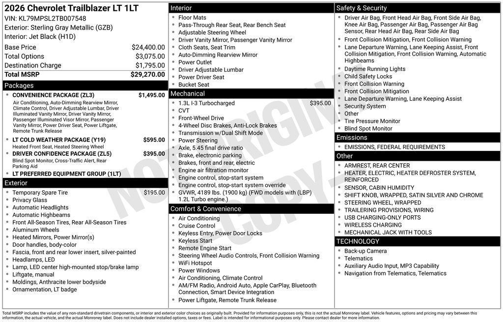 new 2026 Chevrolet TrailBlazer car, priced at $26,950
