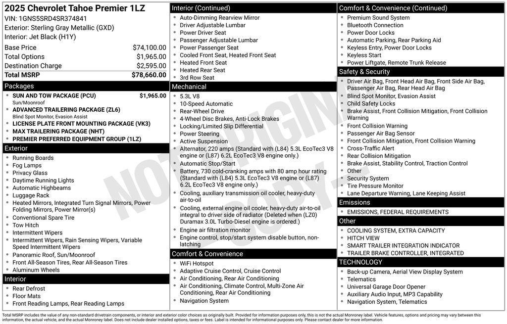 new 2025 Chevrolet Tahoe car, priced at $70,762