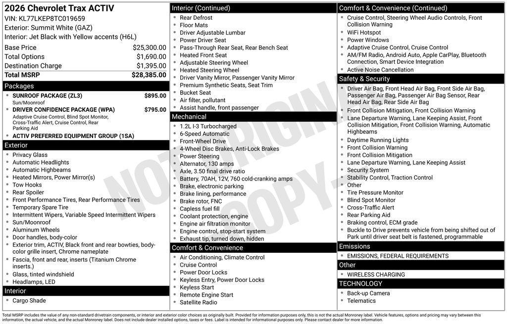 new 2026 Chevrolet Trax car, priced at $27,817