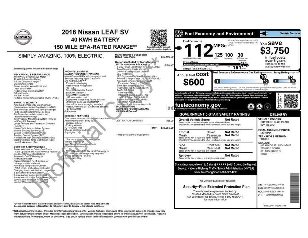 used 2018 Nissan Leaf car, priced at $6,490