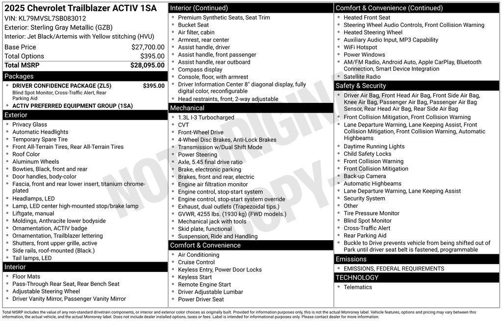 new 2025 Chevrolet TrailBlazer car, priced at $25,186