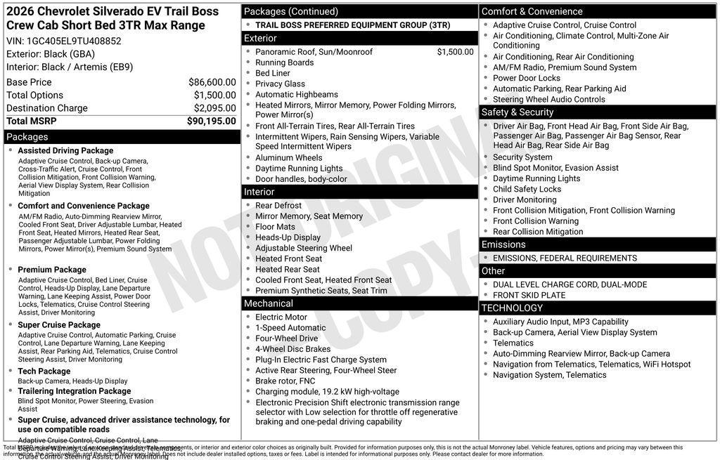 new 2026 Chevrolet Silverado EV car, priced at $83,195