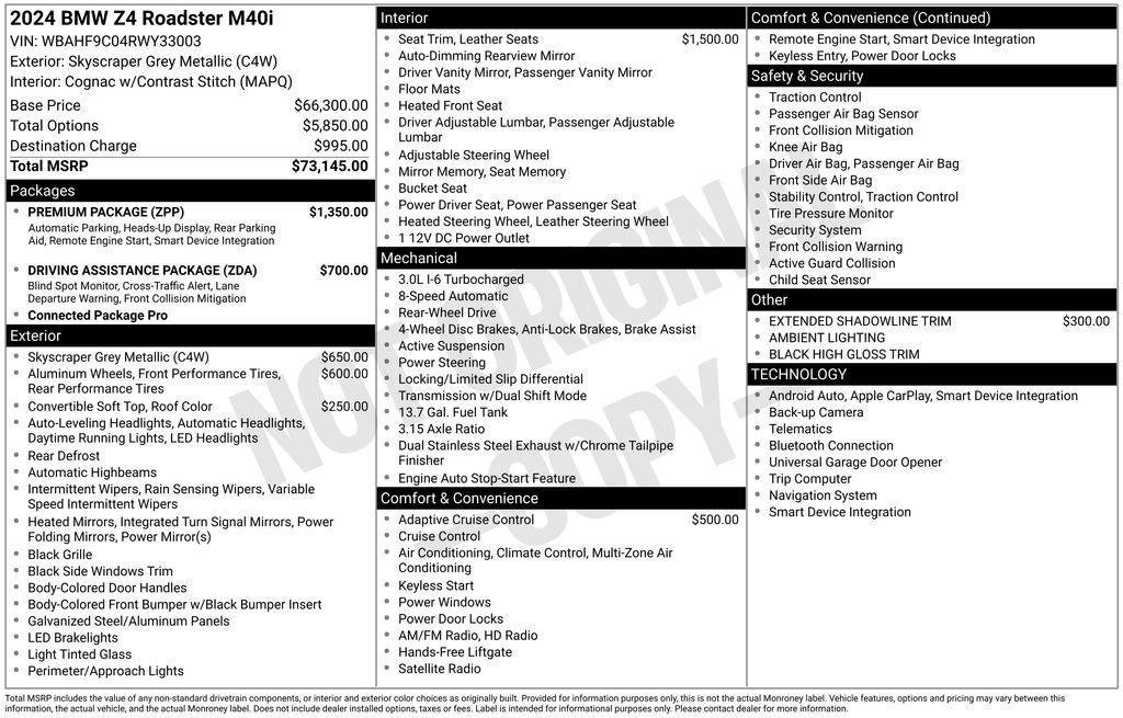 used 2024 BMW Z4 car, priced at $60,490
