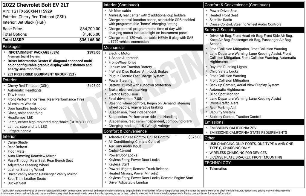 used 2022 Chevrolet Bolt EV car, priced at $19,490