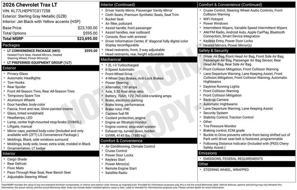 new 2026 Chevrolet Trax car, priced at $24,588