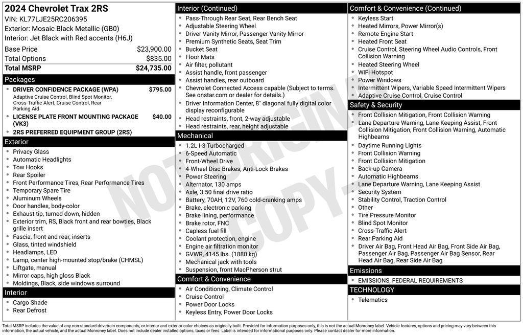 used 2024 Chevrolet Trax car, priced at $23,490