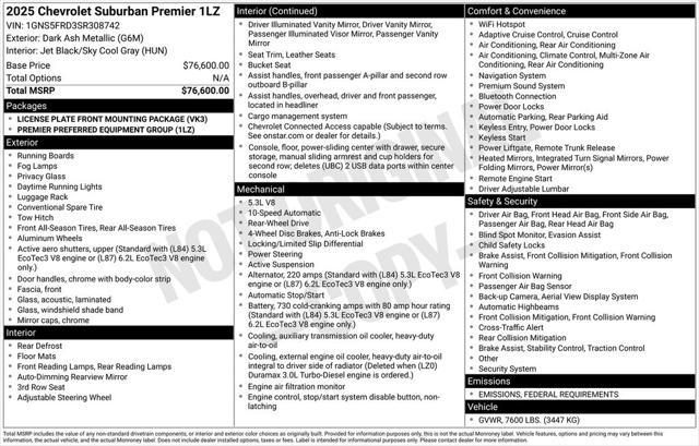 new 2025 Chevrolet Suburban car, priced at $75,643