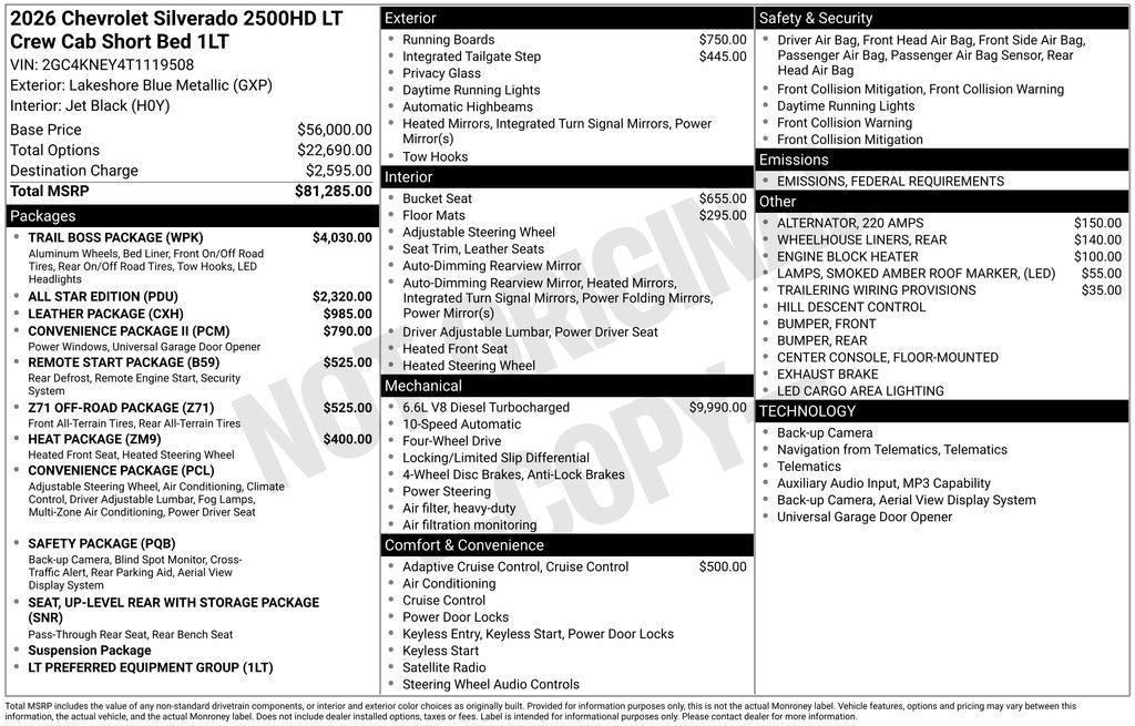 new 2026 Chevrolet Silverado 2500 car, priced at $74,172