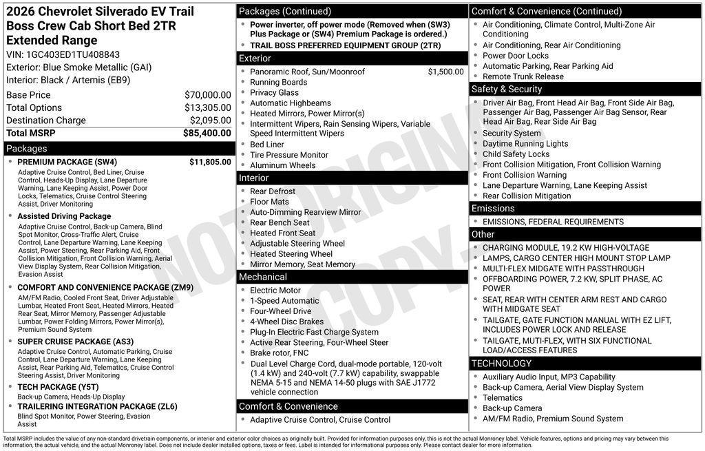 new 2026 Chevrolet Silverado EV car, priced at $76,195