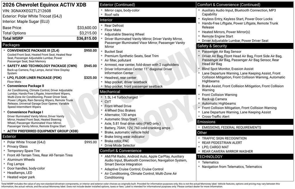 new 2026 Chevrolet Equinox car, priced at $35,353