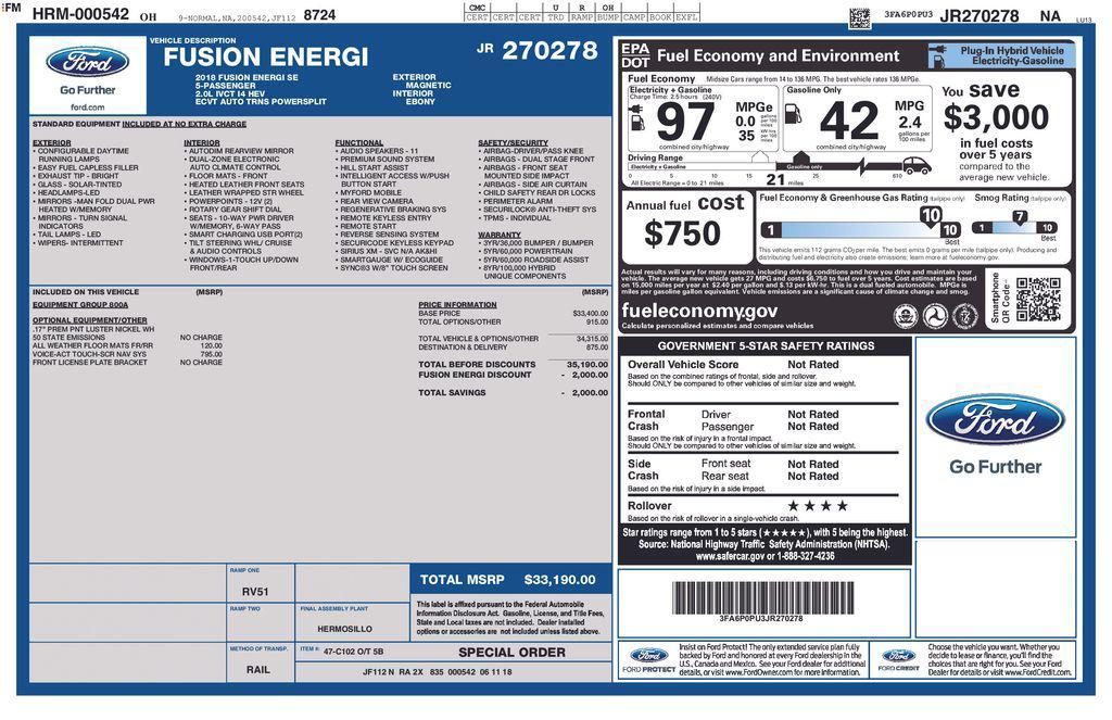 used 2018 Ford Fusion Energi car, priced at $12,490