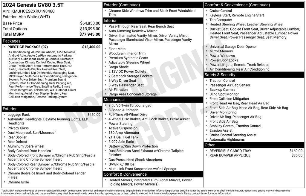 used 2024 Genesis GV80 car, priced at $49,990