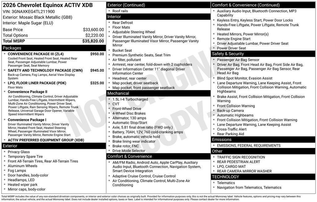 new 2026 Chevrolet Equinox car, priced at $34,418