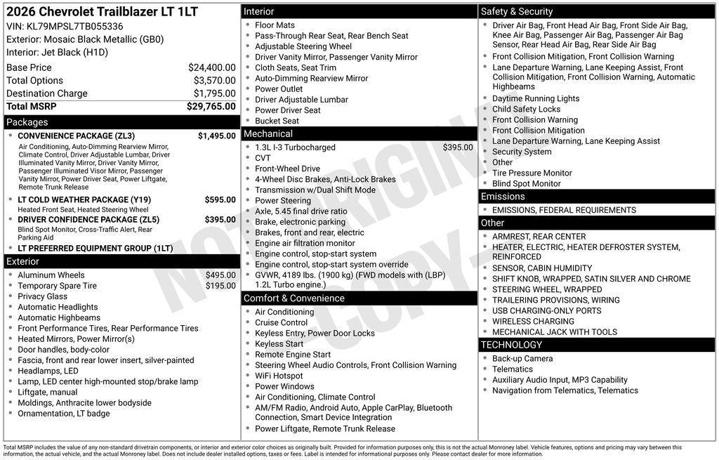 new 2026 Chevrolet TrailBlazer car, priced at $27,979