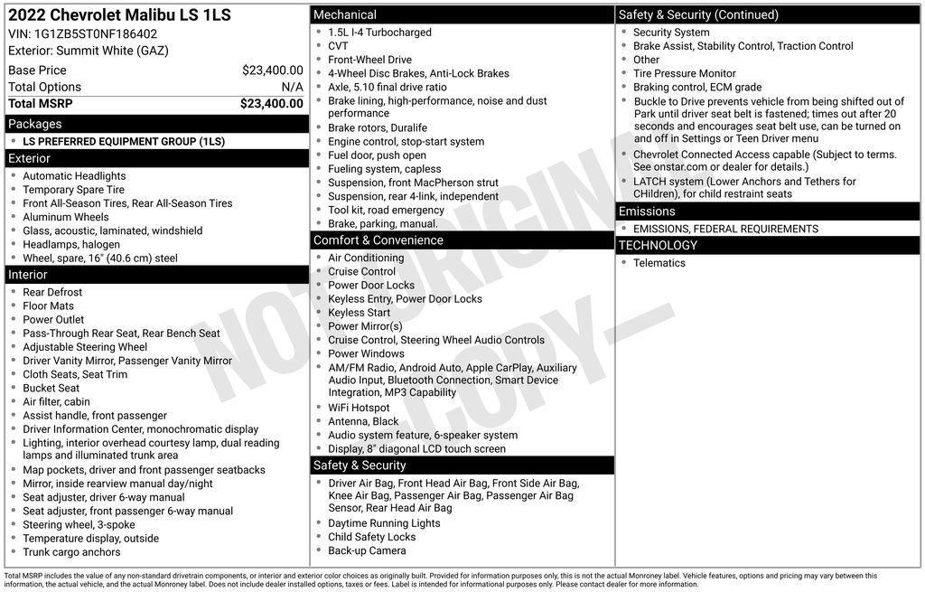 used 2022 Chevrolet Malibu car, priced at $18,490
