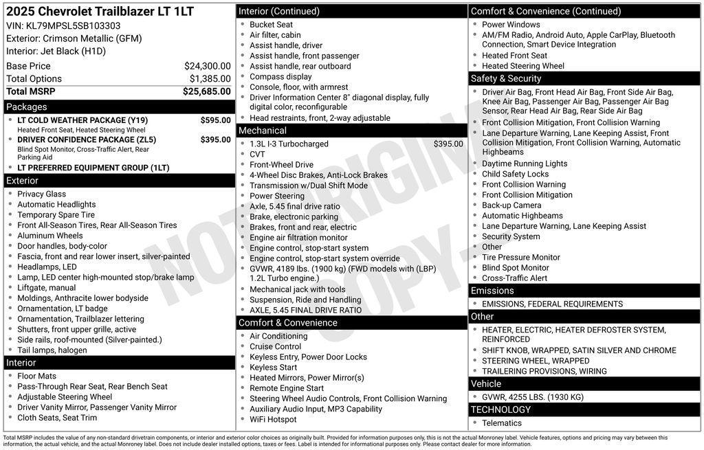 new 2025 Chevrolet TrailBlazer car, priced at $22,957