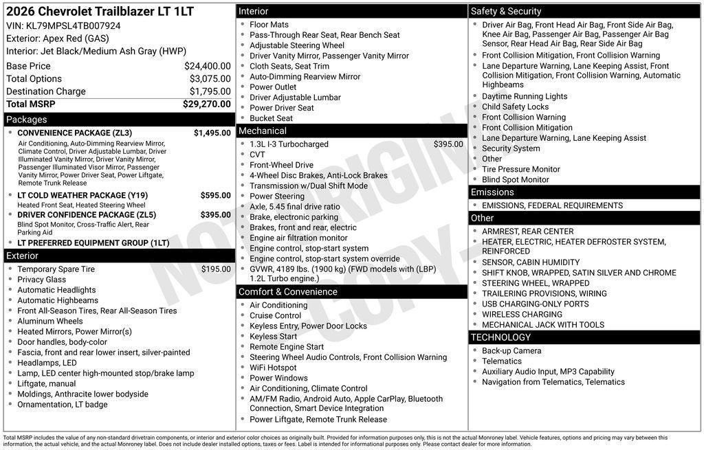 new 2026 Chevrolet TrailBlazer car, priced at $26,950