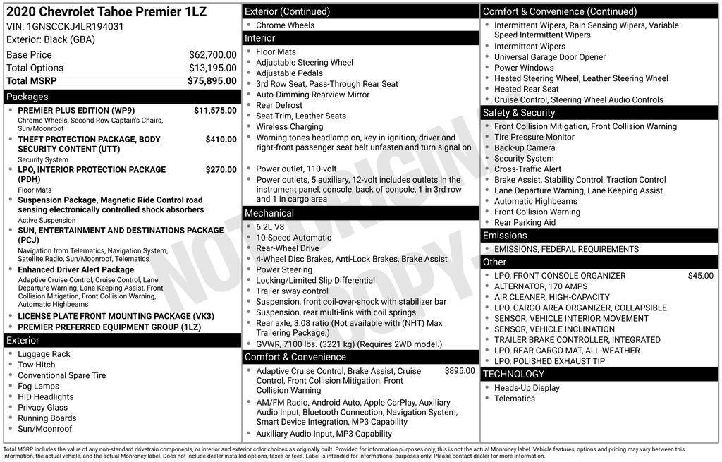 used 2020 Chevrolet Tahoe car, priced at $31,490