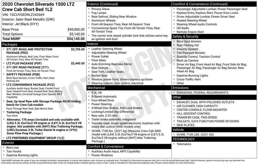 used 2020 Chevrolet Silverado 1500 car, priced at $35,490