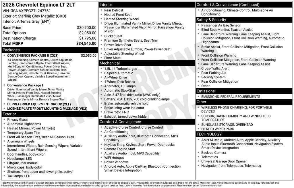 new 2026 Chevrolet Equinox car, priced at $32,164