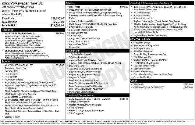used 2022 Volkswagen Taos car, priced at $23,580