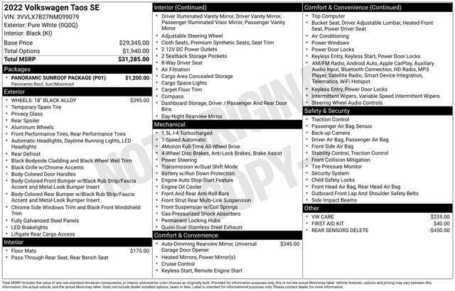 used 2022 Volkswagen Taos car, priced at $24,071